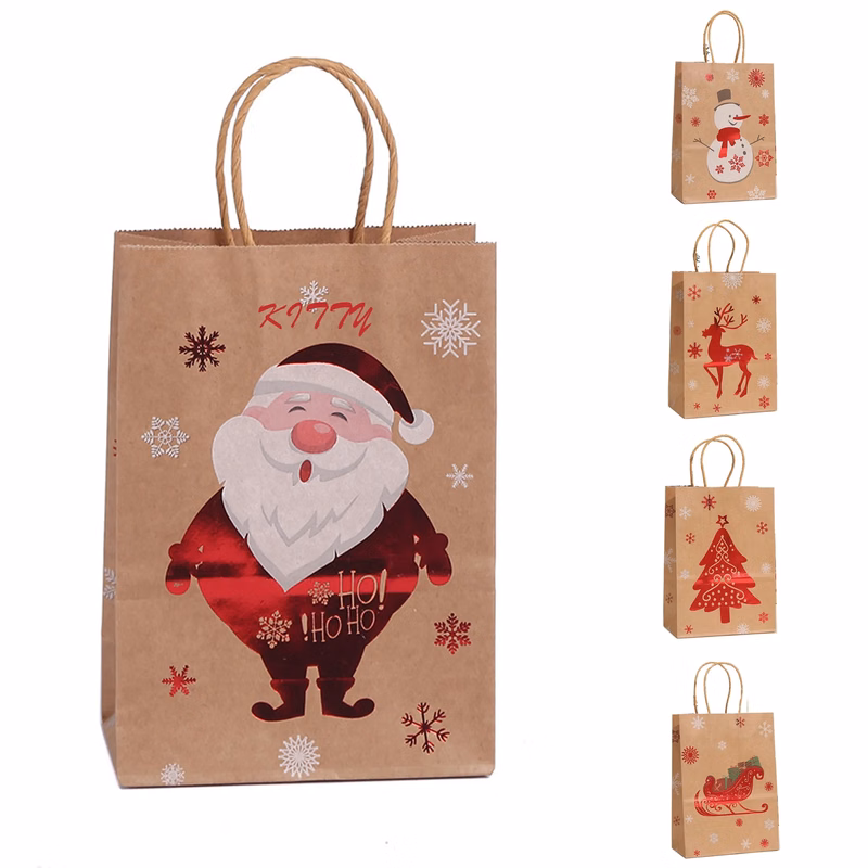 Christmas Kraft Paper Tote Bag (For Holiday Gifts)