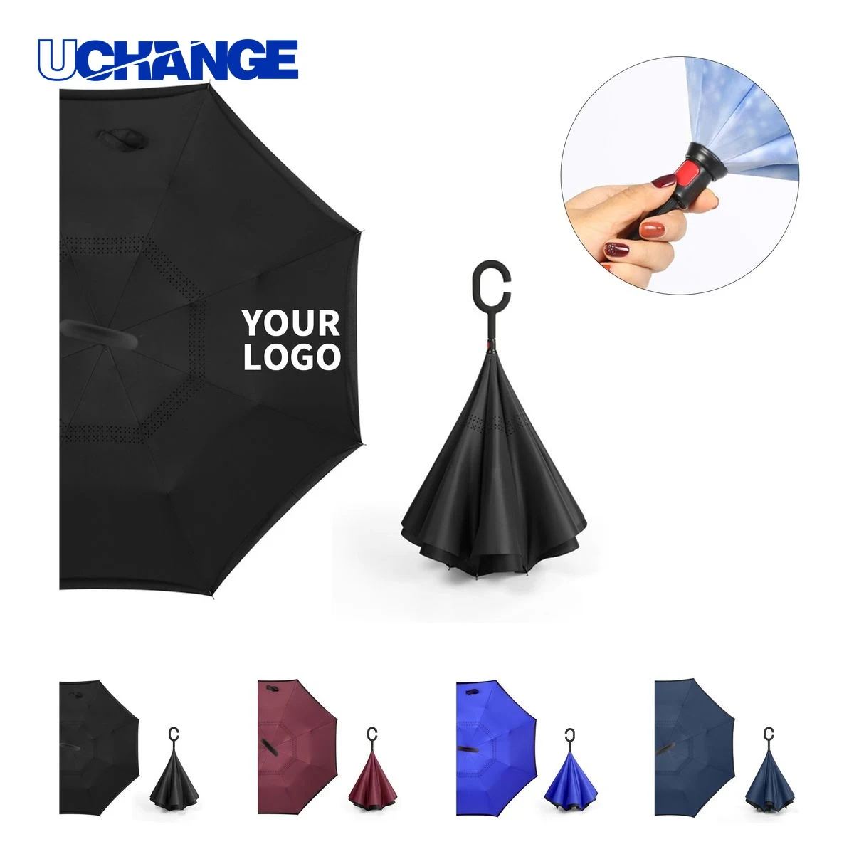 Reverse Folding Umbrella with C Handle 1