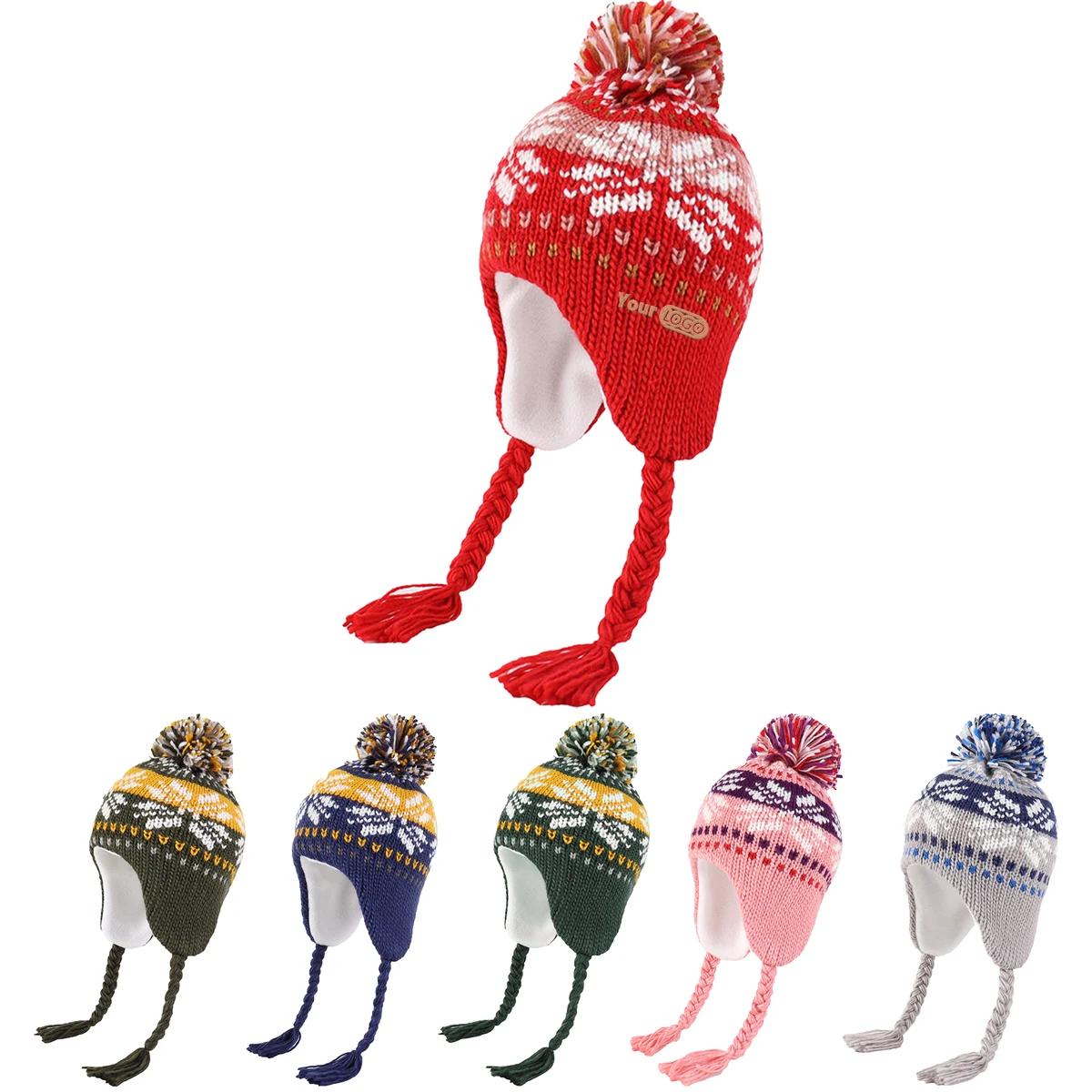 Acrylic Classic Knit Winter Hat With Ear Flaps, Tassels, And Nordic Pattern 1
