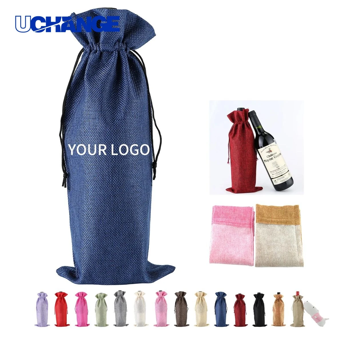 Burlap Wine Drawstring Bag Sleeve for Bottles 1