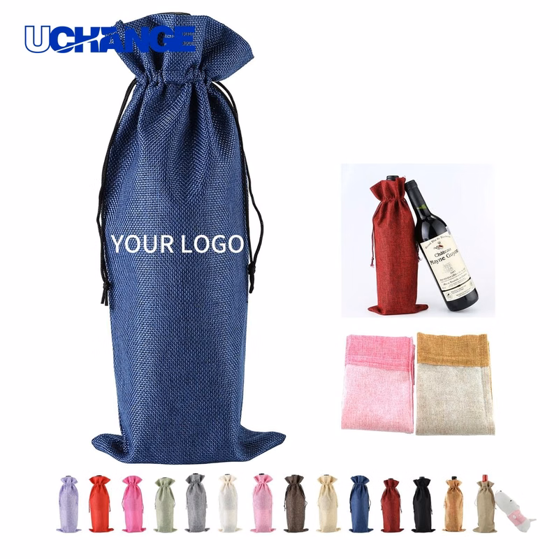 Burlap Wine Drawstring Bag Sleeve for Bottles