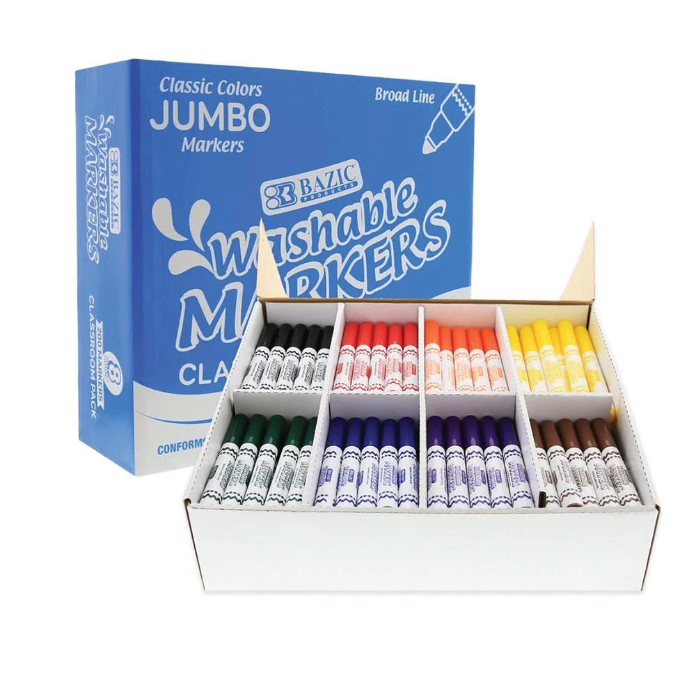 Classroom Pack Markers - 200 Count Washable 8 Classic Colors Jumbo 1