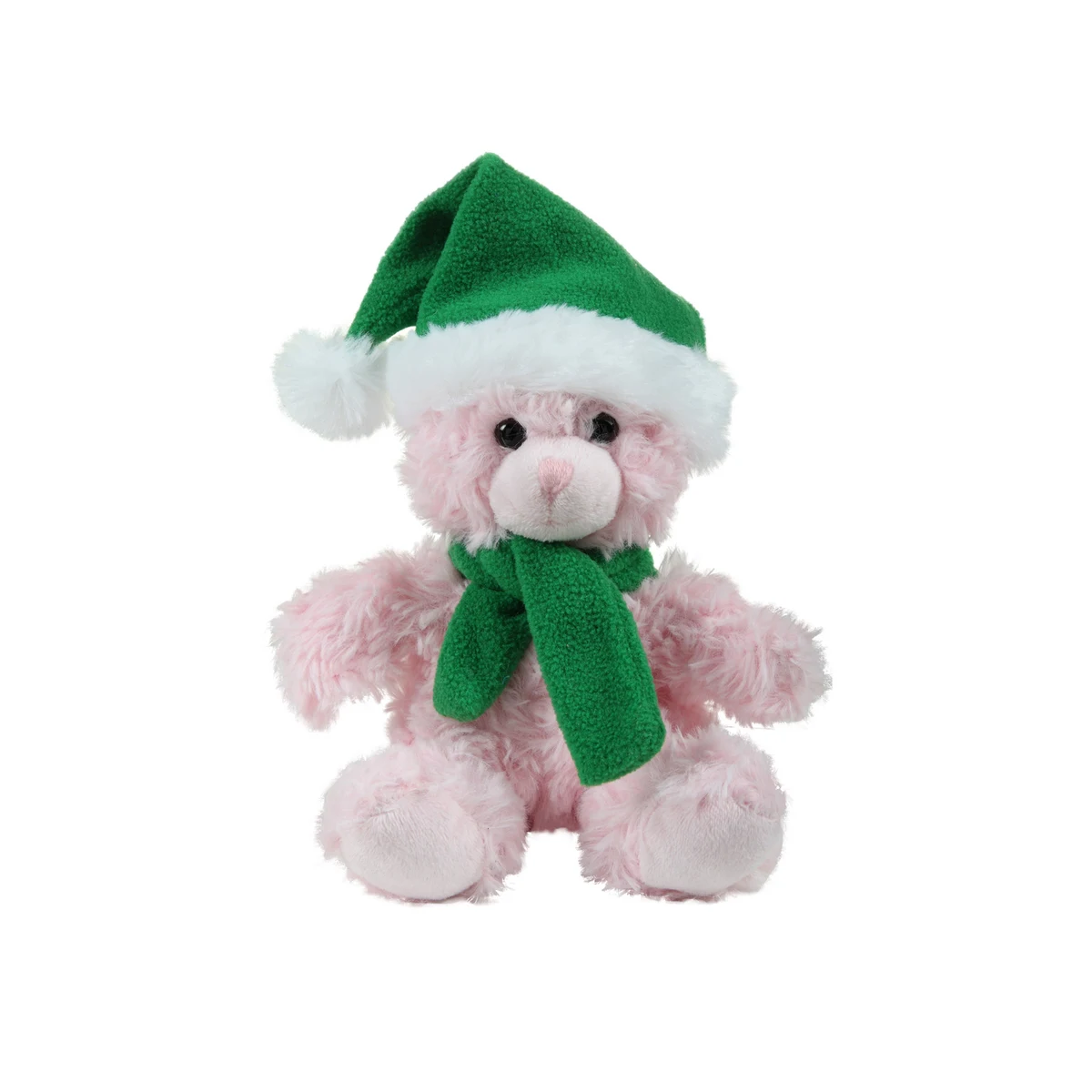 soft plush Pink Curly Sitting Bear with Christmas scarf &hat 1