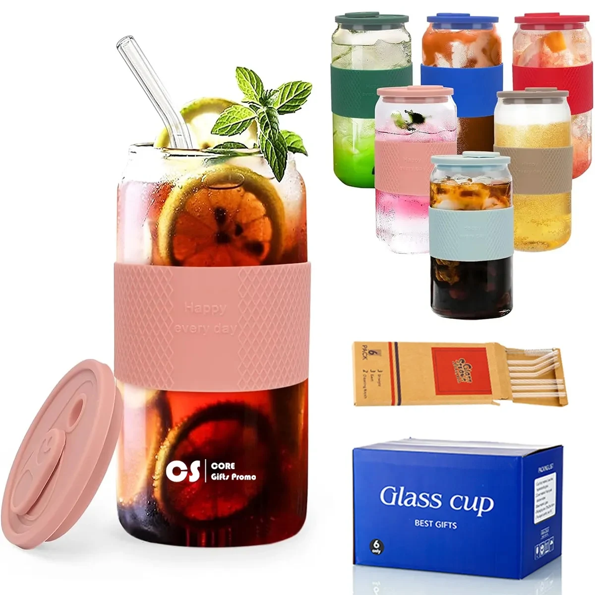 16oz Can Shaped Glass Cups with Silicone Sleeve 1
