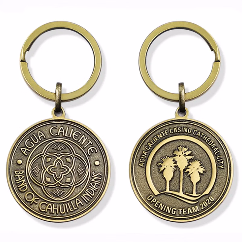 Embossed Classy Round Metal Keychain