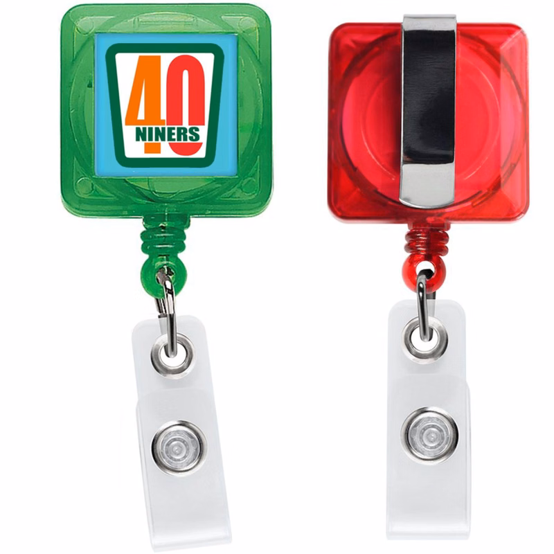 Transparent Square Badge Reel w/ Belt Clip