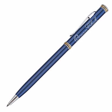 Blue - Slim Line Brass Pen (with Chrome/Gold Accent).