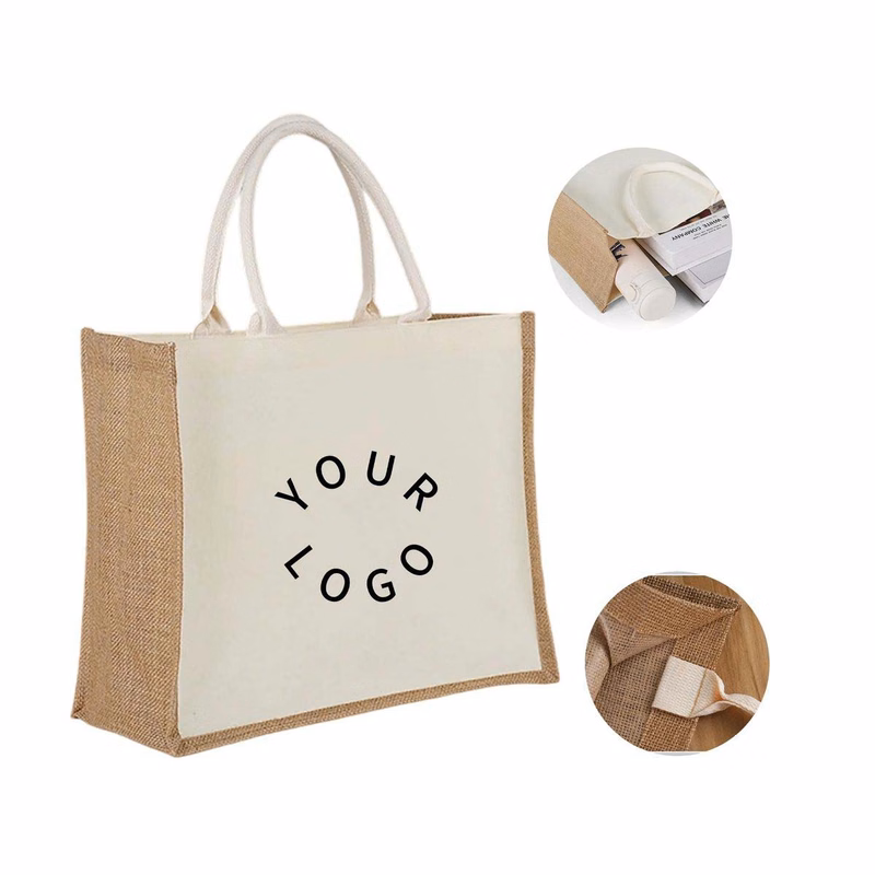 Durable Jute Shopping Bag with Canvas Front