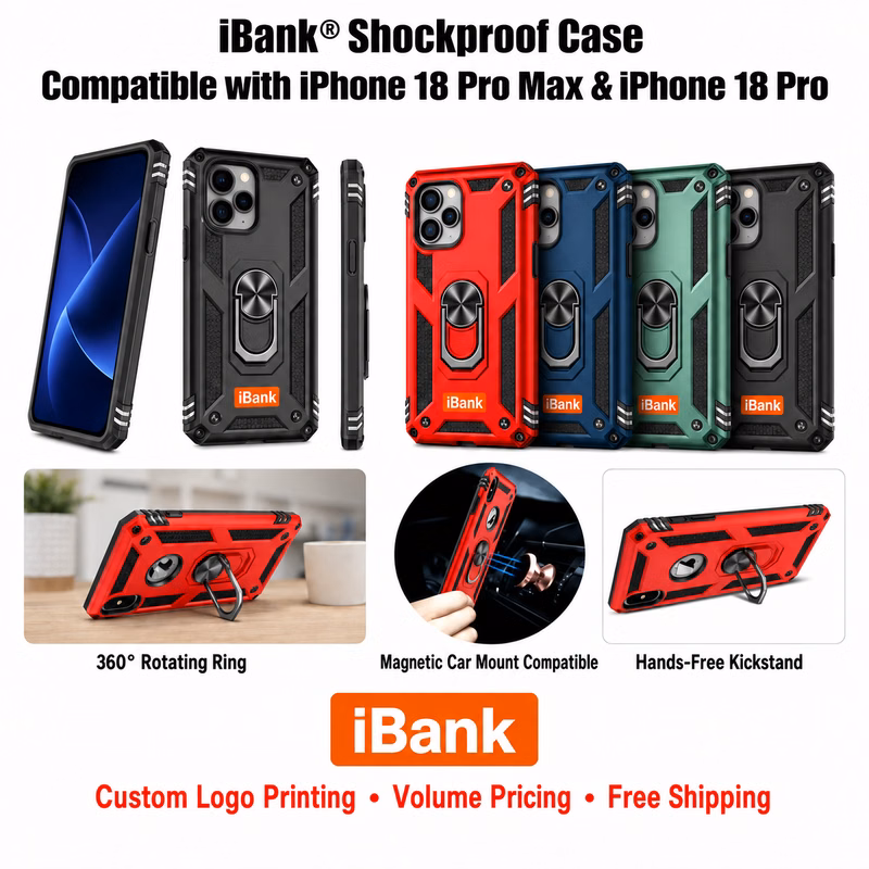 iBank ® Metal Ring Holder Case compatible with iPhone 18/17/16/15/14 Pro Max Air + Tempered Glass