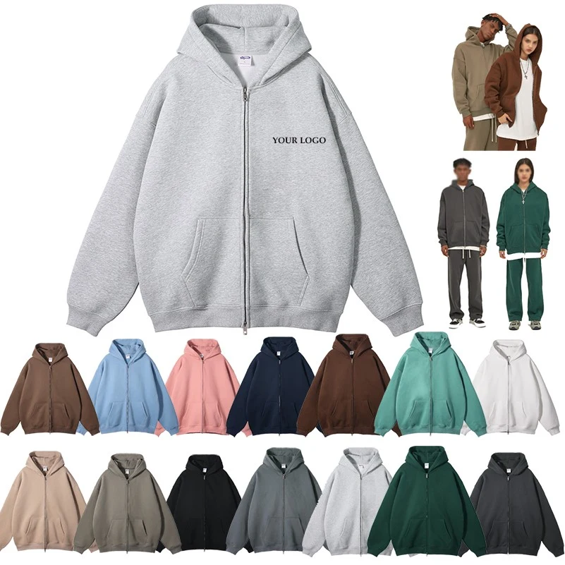 Unisex Hoodie Heavyweight Fleece Cotton Oversized Sweatshirt With Zipper 1