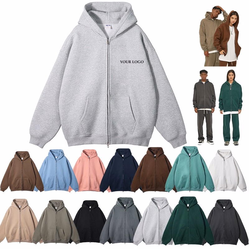 Unisex Hoodie Heavyweight Fleece Cotton Oversized Sweatshirt With Zipper