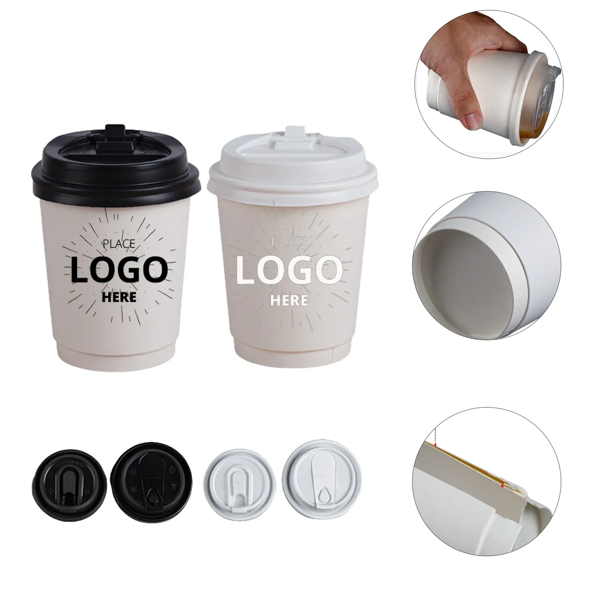 8 Oz. Double Wall Disposable Coffee Paper Cups with Lid 1