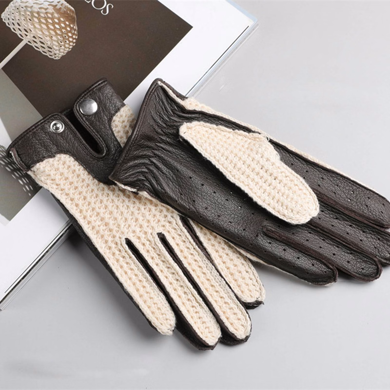 Men's Driving Knitted Mesh Breathable Sheepskin Gloves
