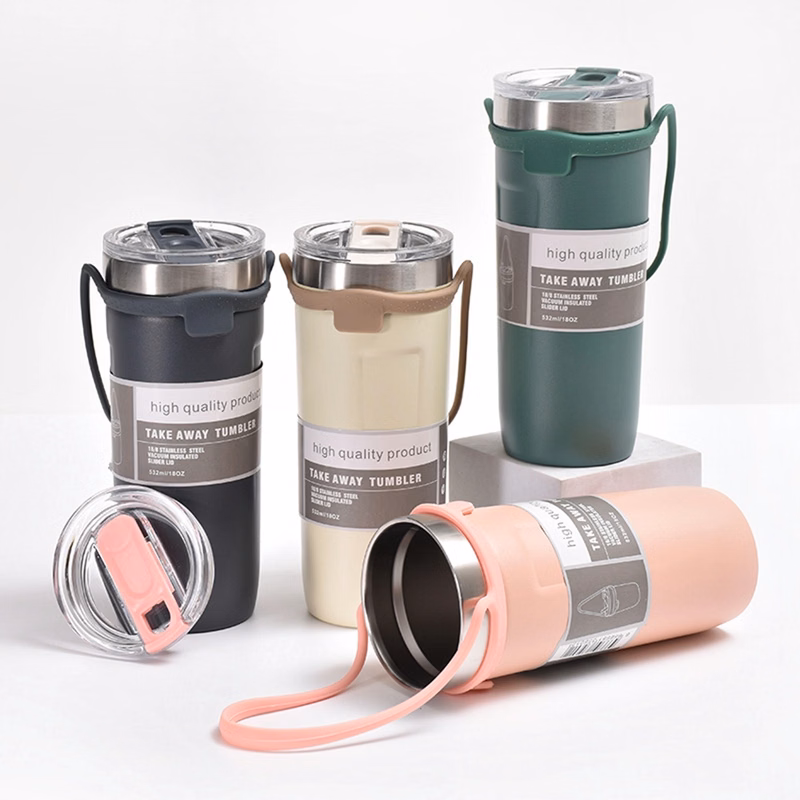 24 Oz. Vacuum Insulated Coffee Tumbler with Silicone Strap