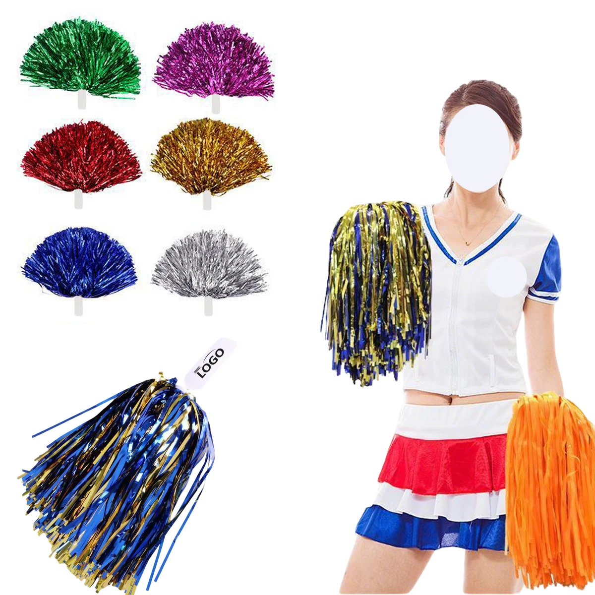 Solid Color Cheerleading Pom Poms Flat Handle 1