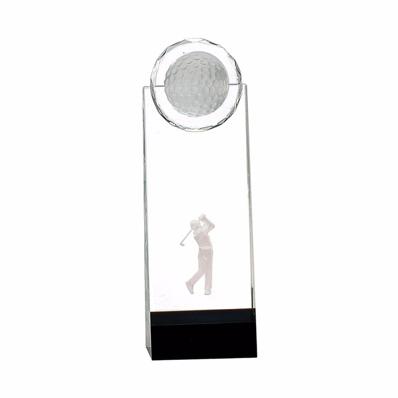 9 1/2" Clear/Black Crystal Standup w/3D Golfer