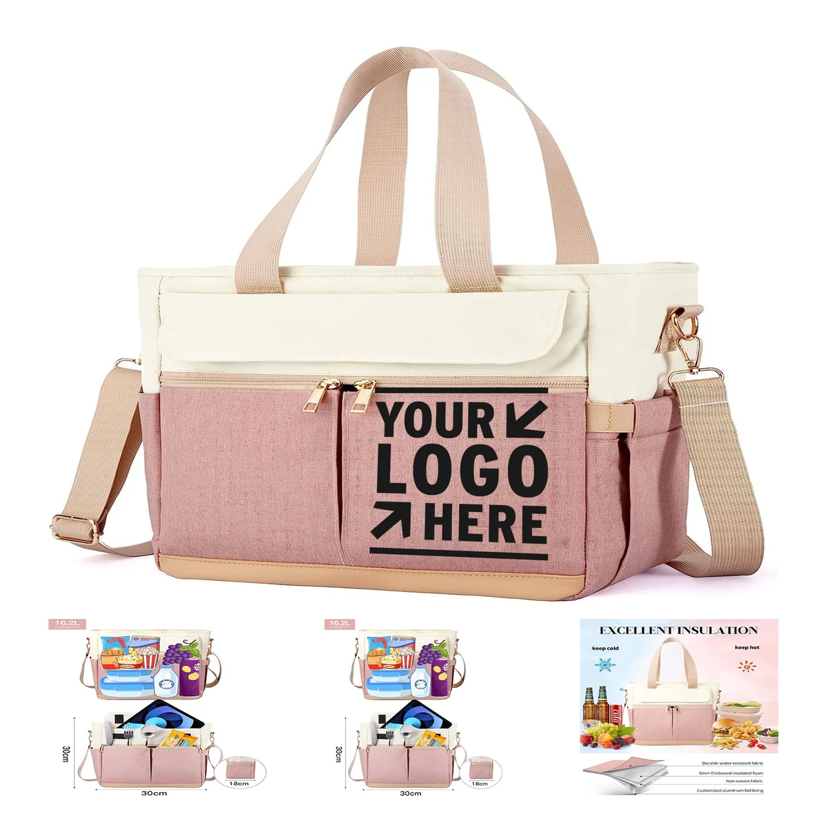 Women Reusable Lunch Cooler Tote Bag Leakproof Insulated Lunch Box with Shoulder Strap 1
