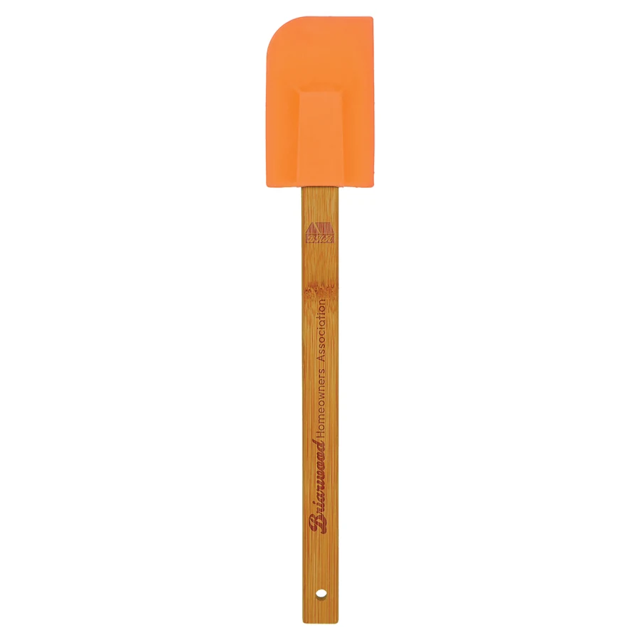 11 3/4" Orange Silicone Spatula with Bamboo Handle 1