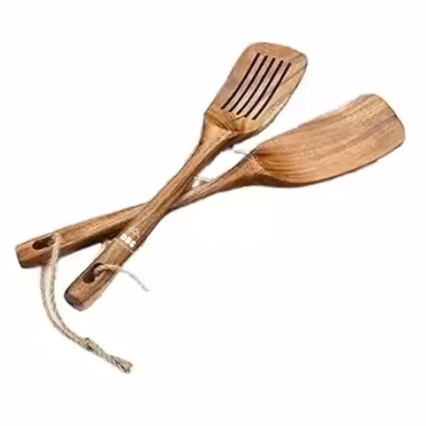 2/Set Long Handled Square Head Acacia Wooden Wok Spatula