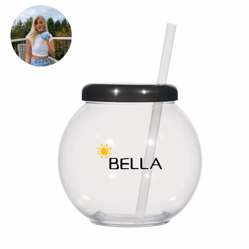 20 oz Clear Plastic Fish Bowls with Lids and Straw
