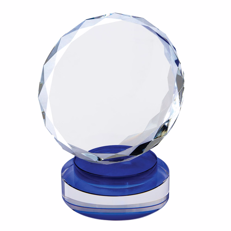 Diamond-Cut Crystal Award w/Blue Accent (Medium)
