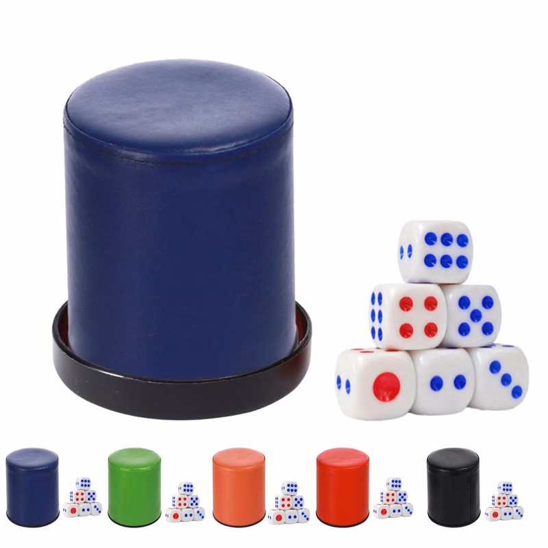 MOQ50 Custom PU Dice Cup with 6 Dices And A Base