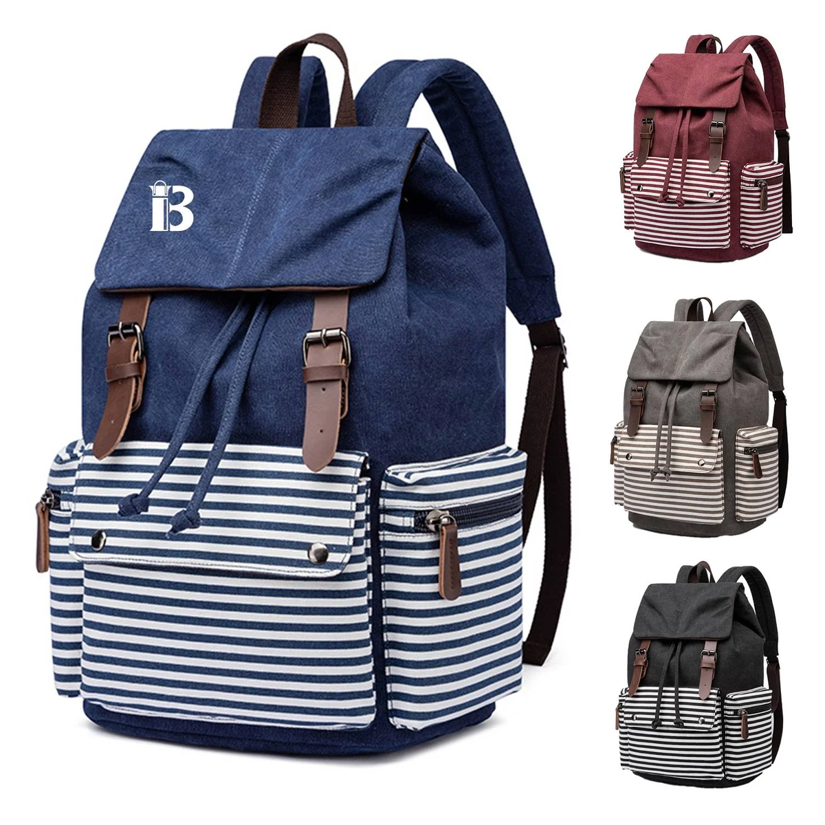 Striped Casual Canvas School Backpack 1