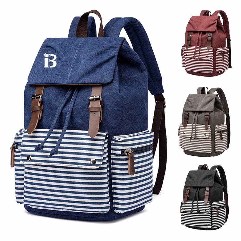 Striped Casual Canvas School Backpack