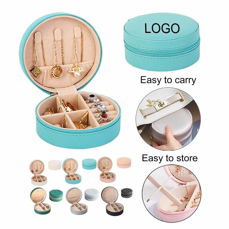 Portable Round PU Leather Jewelry Box