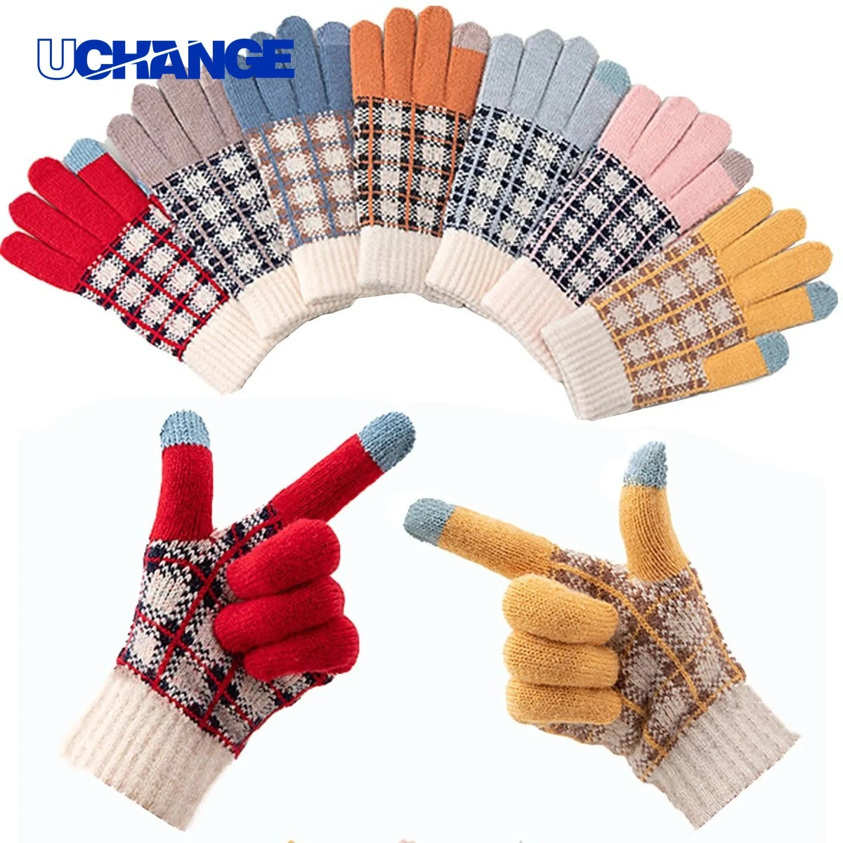Women Wool Knit Touchscreen Gloves 1