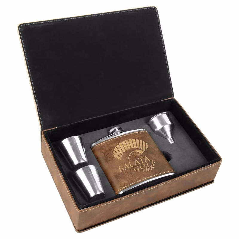 6 oz. Rustic/Gold Leatherette Flask Gift Set