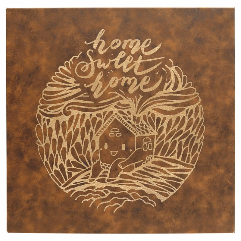 14" x 14" Rustic/Gold Leatherette Wall Decor with Sawtooth Hanger