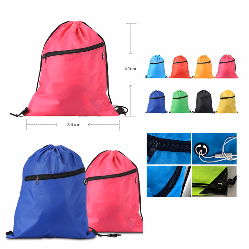 Zipper Polyester Drawstring Backpack