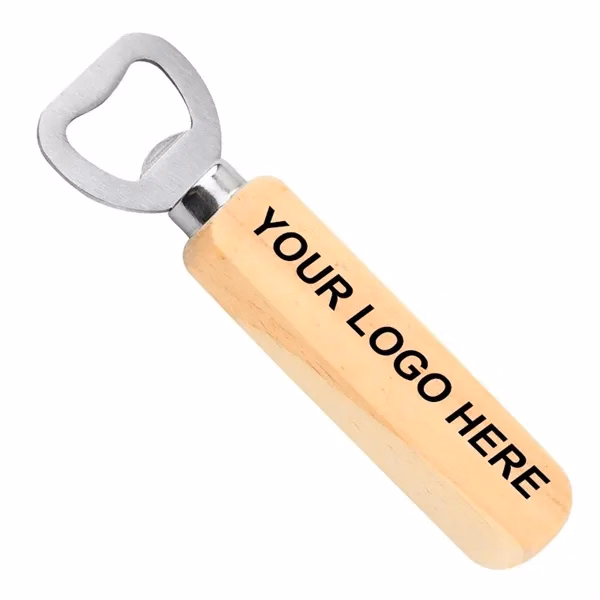 Custom 5.39" Wood Handle Stainless Steel Bottle Opener — Rustic Bar & Event Gift