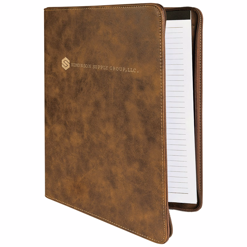 9 1/2" x 12" Rustic/Gold w/ Zipper Leatherette Portfolio with Notepad