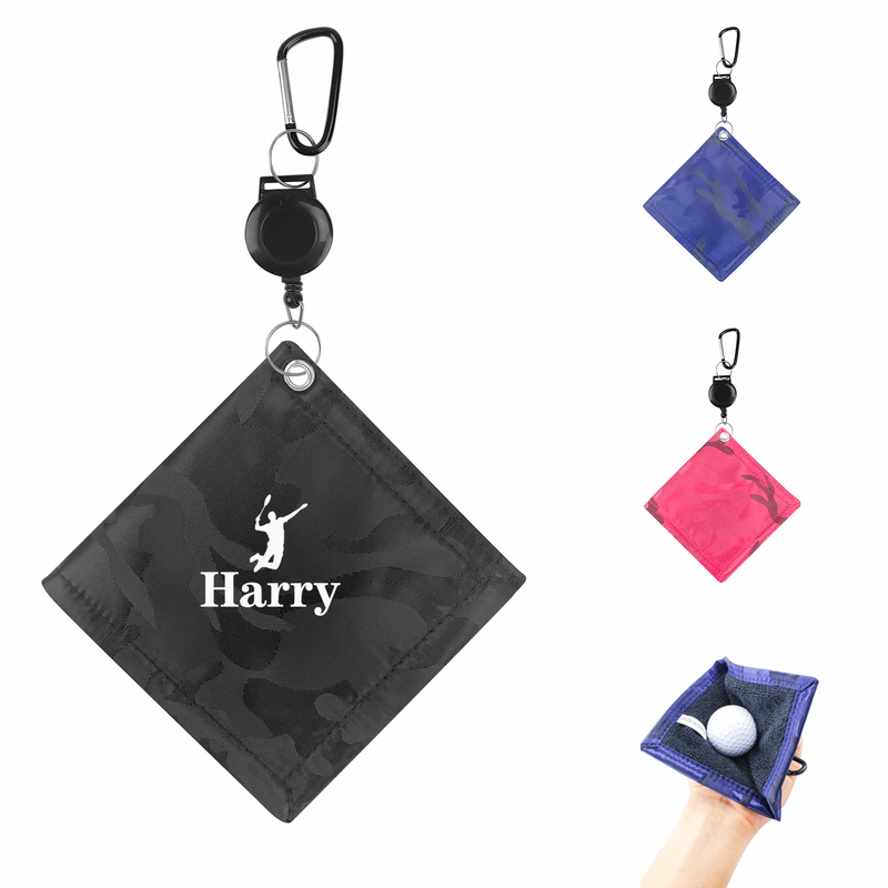 Retractable Easy-Pull Cord Golf Ball Cleaning Towel