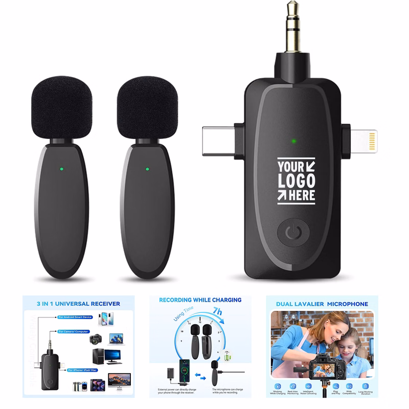 iPhone Android Camera 3 in 1 2.4G Mini Video Recording Lav Mic Wireless Lavalier Microphone