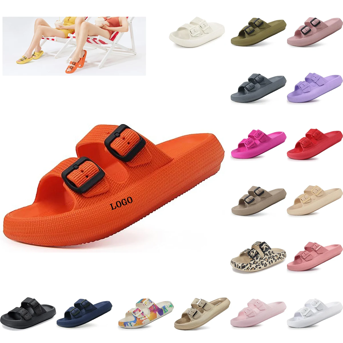 EVA Double Buckle Adjustable Flat Sandals 1