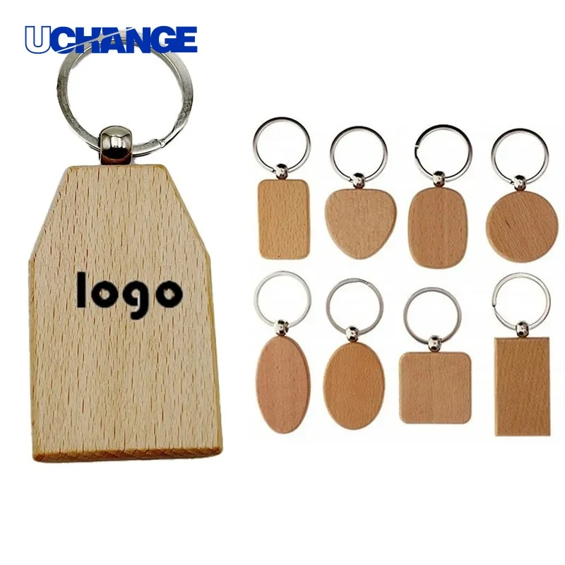 Multi-Style Wooden Keychain Natural Finish Decorative Accessory 1
