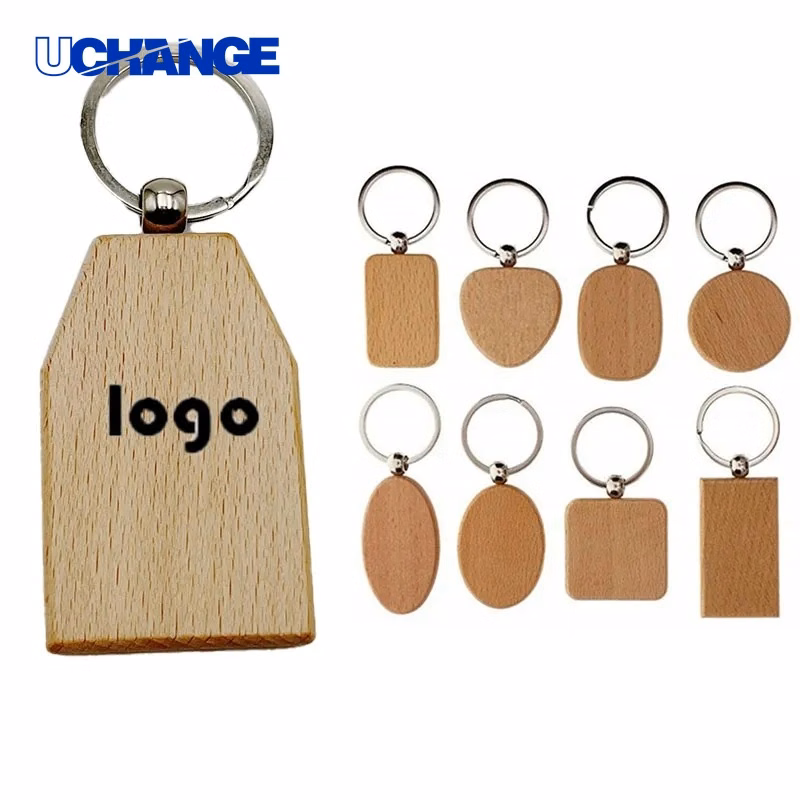 Multi-Style Wooden Keychain Natural Finish Decorative Accessory