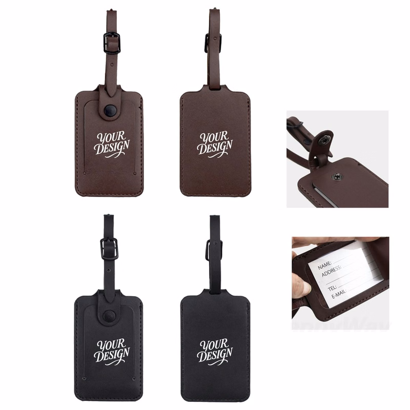 Branded Leatherette Snap-Button Travel Tag