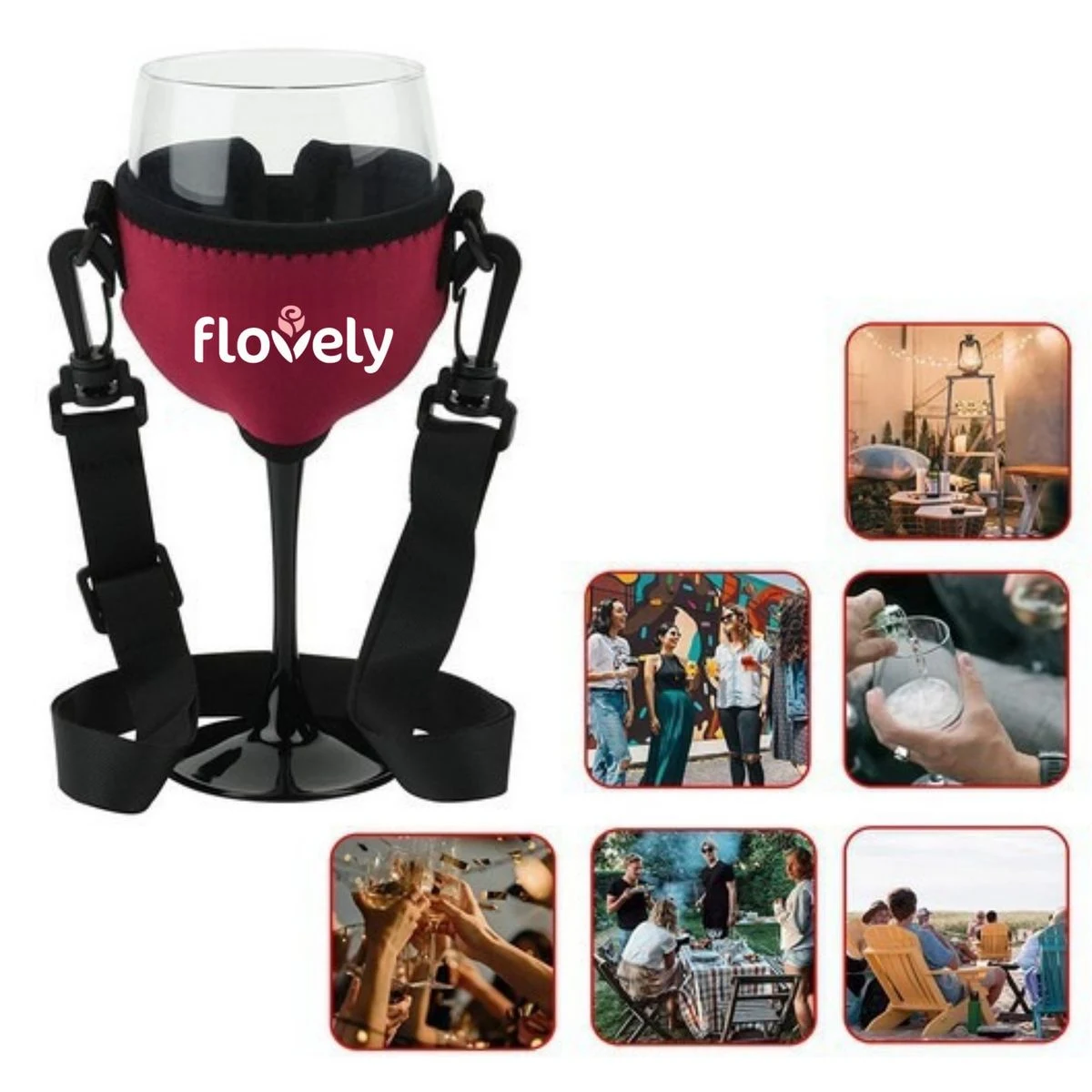 Neoprene Wine Glass Holder Sleeve with Lanyard 1