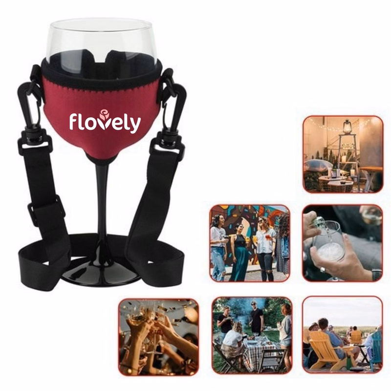 Neoprene Wine Glass Holder Sleeve with Lanyard