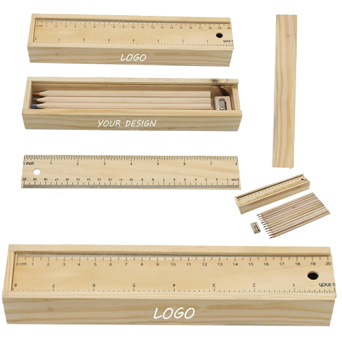 12 Color Pencils with Wooden Ruler Box 1
