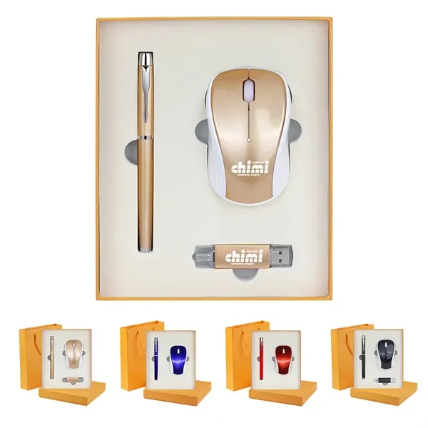 Wireless Mouse , pen and usb drive gift set. 1