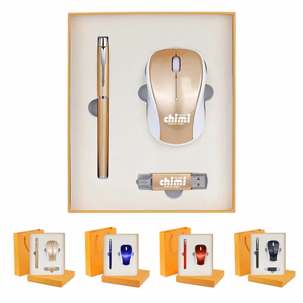 Wireless Mouse , pen and usb drive gift set.