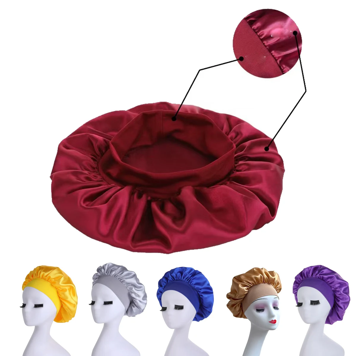 Wide Brim Elasticity Satin Bonnets 1