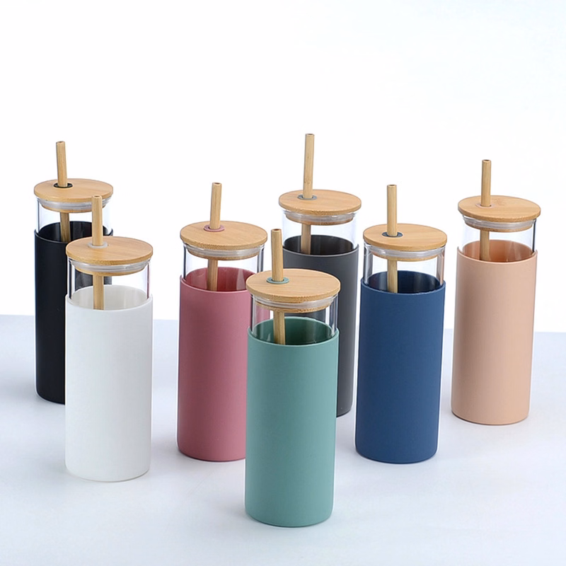17 Oz. Glass Water Bottle with Bamboo Lid & Straw