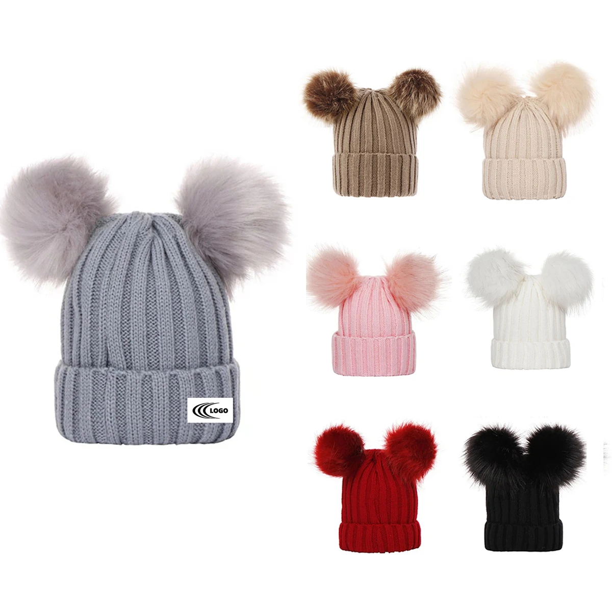 Baby Winter Knit Hat with Double Poms 1