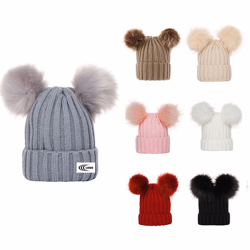 Baby Winter Knit Hat with Double Poms